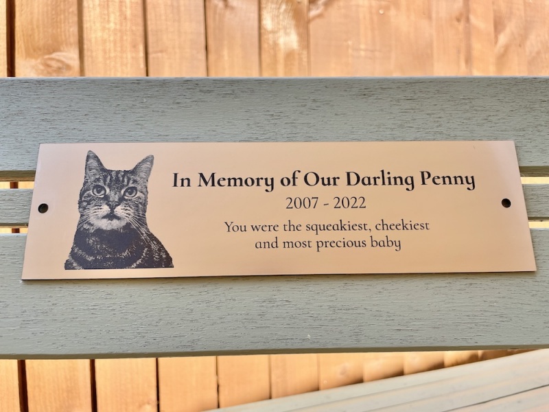 Memorial plaque in remembrance Dog Cat Pet outdoor bench plaque with photograph personalised 25 x 7cm  9.84 x 2.75 inch various colours we also offer custom sizes